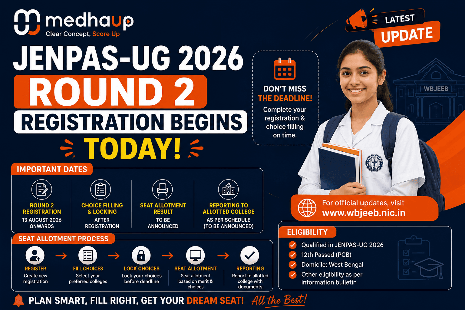 JENPAS-UG 2026 Round 2 Registration Begins Today: Check Dates, Eligibility, Choice Filling & Seat Allotment Process
