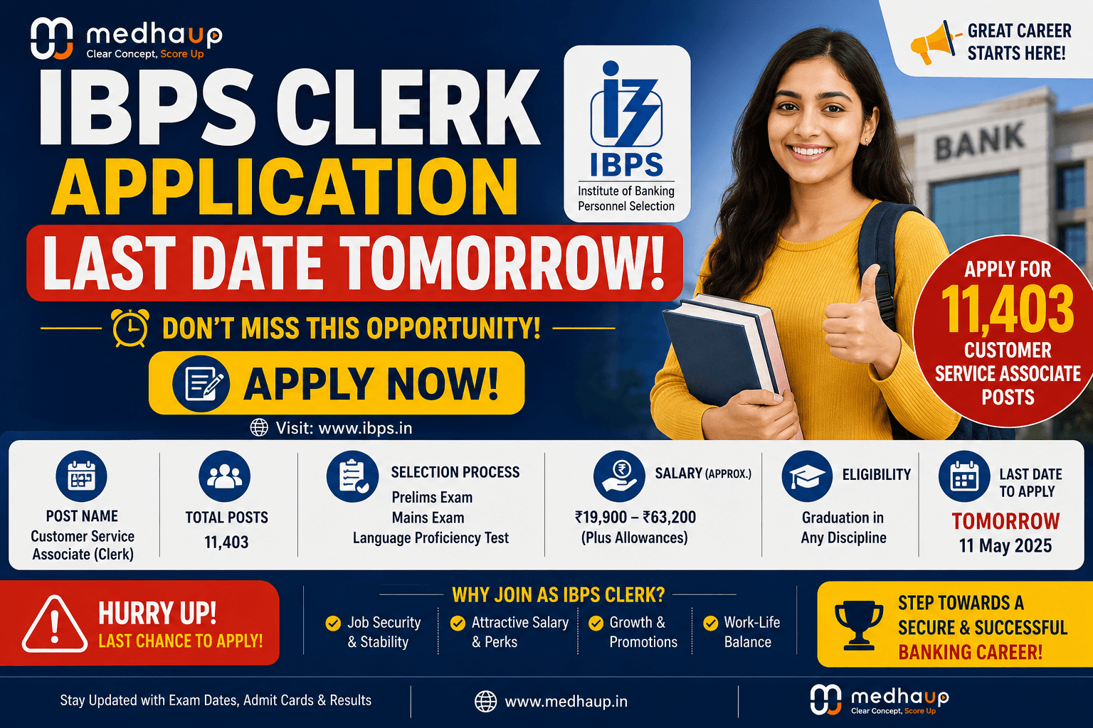 IBPS Clerk Application Last Date Tomorrow: Apply for 11,403 Customer Service Associate Posts